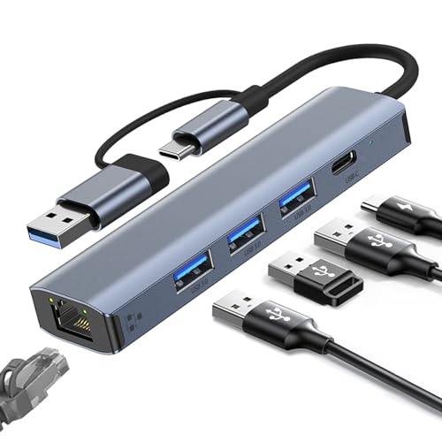 Oliveria USB Type-C auf Ethernet Adapter, Gigabit RJ45 LAN 1000 Mbit/s Netzwerkadapter mit 3 *USB 3.0 & USB Type-C Ports, USB-C auf Ethernet Adapter für Windows XP/MAC/Linux/Chromebook, Plug and Play von Oliveria