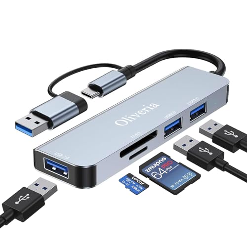USB C Hub 3.0, 5 in 2 USB Hub 3.0 Multiport Adapter mit SD&TF Kartenleser, USB 3.0&USB 2.0 Ports, USB Typ C Hub für MacBook Air/Pro, Galaxy, iPad, Windows, Laptop, Desktop, PS4/PS5 usw von Oliveria