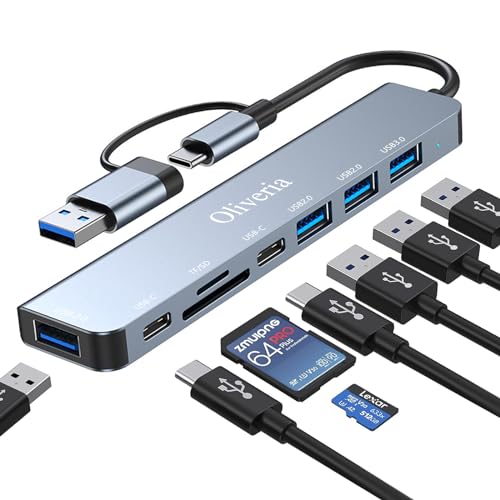 USB C Hub 3.0, 8 in 2 USB Hub 3.0 Multiport Adapter mit SD&TF Kartenleser, USB 3.0&USB 2.0 Ports, USB-C Anschluss, USB Typ C Hub für MacBook Air/Pro, Galaxy, iPad, Windows usw von Oliveria