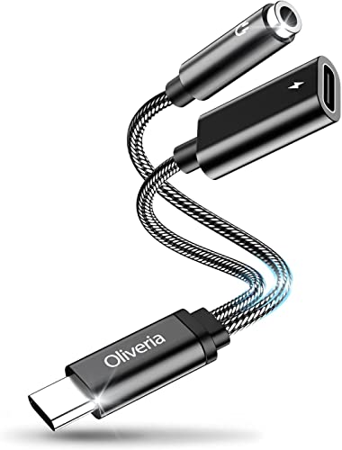 USB C Kopfhörer Adapter und Laden, 2 in 1 Adapter USB C auf Klinke Unterstützt PD 60W Schnellladung Type C auf 3.5mm Klinke Adapter Aux für iPhone 15, Galaxy S23 S22, Pixel 6/Pro, iPad Pro (11in/12.9) von Oliveria