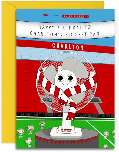 Geburtstagskarte für Fußball-Fans, Motiv: Charlton Fan, A5 (148 x 210 mm), mit gelbem Umschlag. Entworfen und gedruckt in Großbritannien von Olivia Samuel