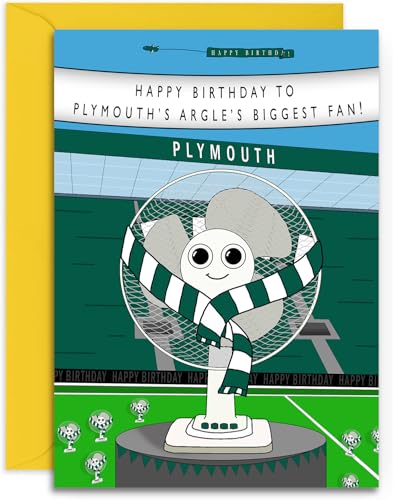 Geburtstagskarte für Fußball-Fans, Motiv: Plymouth-Fan, A5 (148 x 210 mm), mit gelbem Umschlag. Entworfen und gedruckt in Großbritannien von Olivia Samuel