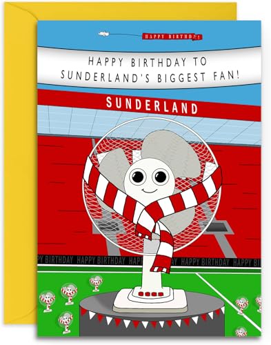 Geburtstagskarte für Fußball-Fans, Motiv: Sunderland-Fan, A5 (148 x 210 mm), mit gelbem Umschlag. Entworfen und gedruckt in Großbritannien von Olivia Samuel