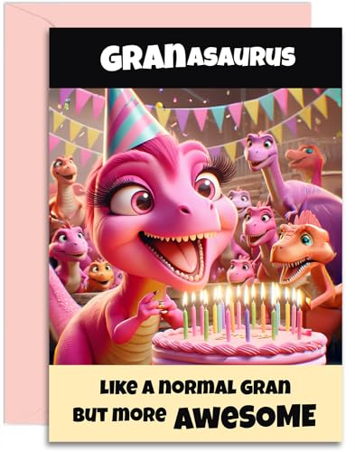 Granasaurus Geburtstagskarte – lustiges rosa Dinosaurier-Design von kleinen Jungen oder Mädchen, A5-Größe, mit rosa Umschlag von Olivia Samuel