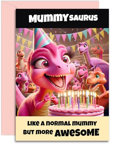 Mummysaurus Geburtstagskarte – lustiges rosa Dinosaurier-Design – Von kleinen Jungen, Mädchen, Kleinkind, so Tochter. A5-Größe mit rosa Umschlag. von Olivia Samuel