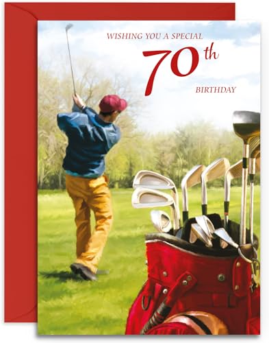 Olivia Samuel Geburtstagskarte zum 70. Golf-Geburtstag, mittelgroß, A5-Größe, 148 mm x 210 mm, mit Haftklebe-Umschlag von Olivia Samuel