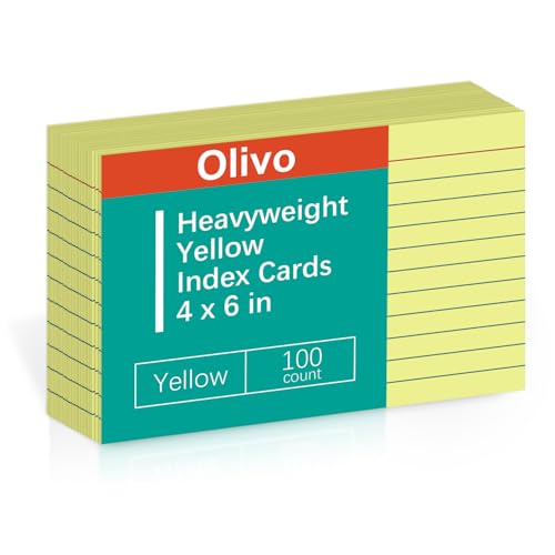 Gelbe Karteikarten, 10 x 15 cm, liniert, 100 Stück, 220 g/m², schweres Gewicht von Olivo