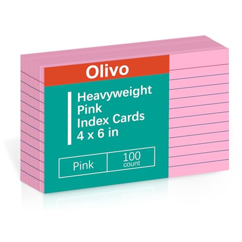 Pinke Karteikarten, 10 x 15 cm, liniert, 100 Stück, 220 g/m², schwer von Olivo