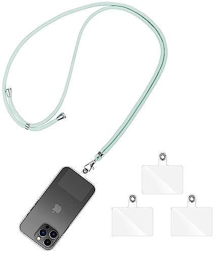 Olliwon Umhängeband für Handy, Universal, mit 3 Aufnähern, Umhängeband, kompatibel mit den meisten Schutzhüllen für Smartphone, Minzgrün von Olliwon