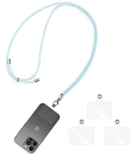 Olliwon Umhängeband für Handy, Universal, mit 3 Patches, Umhängeband, kompatibel mit den meisten Schutzhüllen für Smartphone, Blau von Olliwon