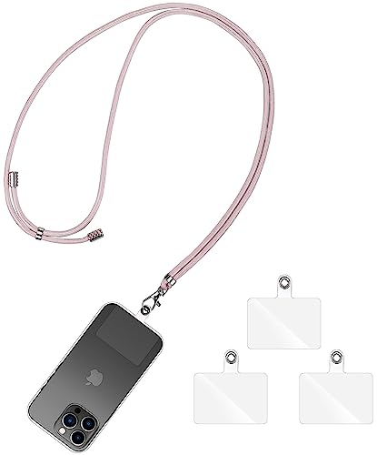 Olliwon Umhängeband für Handy, Universal, mit 3 Patches, Umhängeband, kompatibel mit den meisten Schutzhüllen für Smartphone, Rotgold von Olliwon