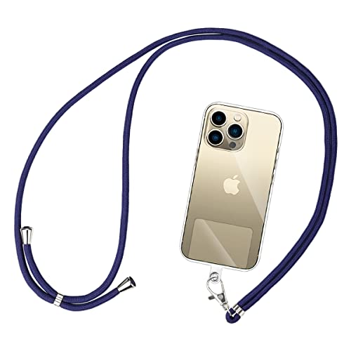 Olliwon Umhängeband für Telefon, verstellbar, mit 3 Patches, Umhängeband, tragbar, universal, kompatibel mit den meisten Smartphones – Umhängeband Marineblau von Olliwon