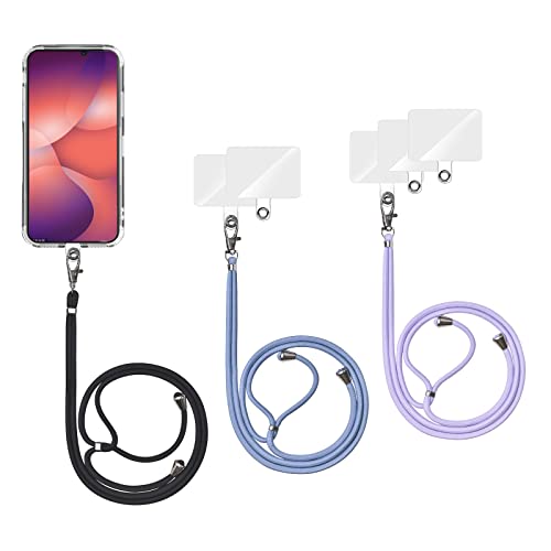 Olliwon Universale Handykette, Handy Halsband Lanyard (3 Stück) Smartphone Necklace für Handyhülle mit meisten Smartphones Schwarz/Graublau/Lila von Olliwon