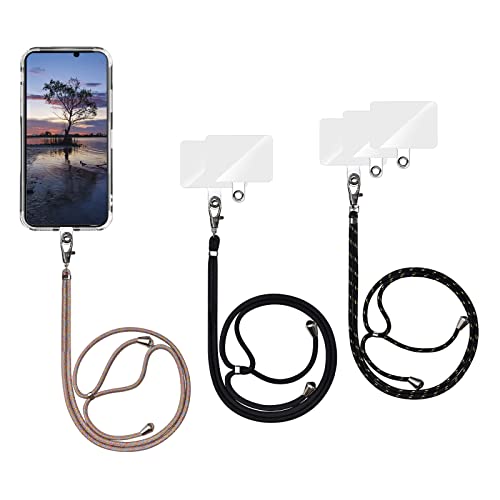 Olliwon Universale Handykette, Handy Halsband Lanyard (3 Stück) Smartphone Necklace für Handyhülle mit meisten Smartphones Schwarz/Schwarzes Gold/Rainbow von Olliwon
