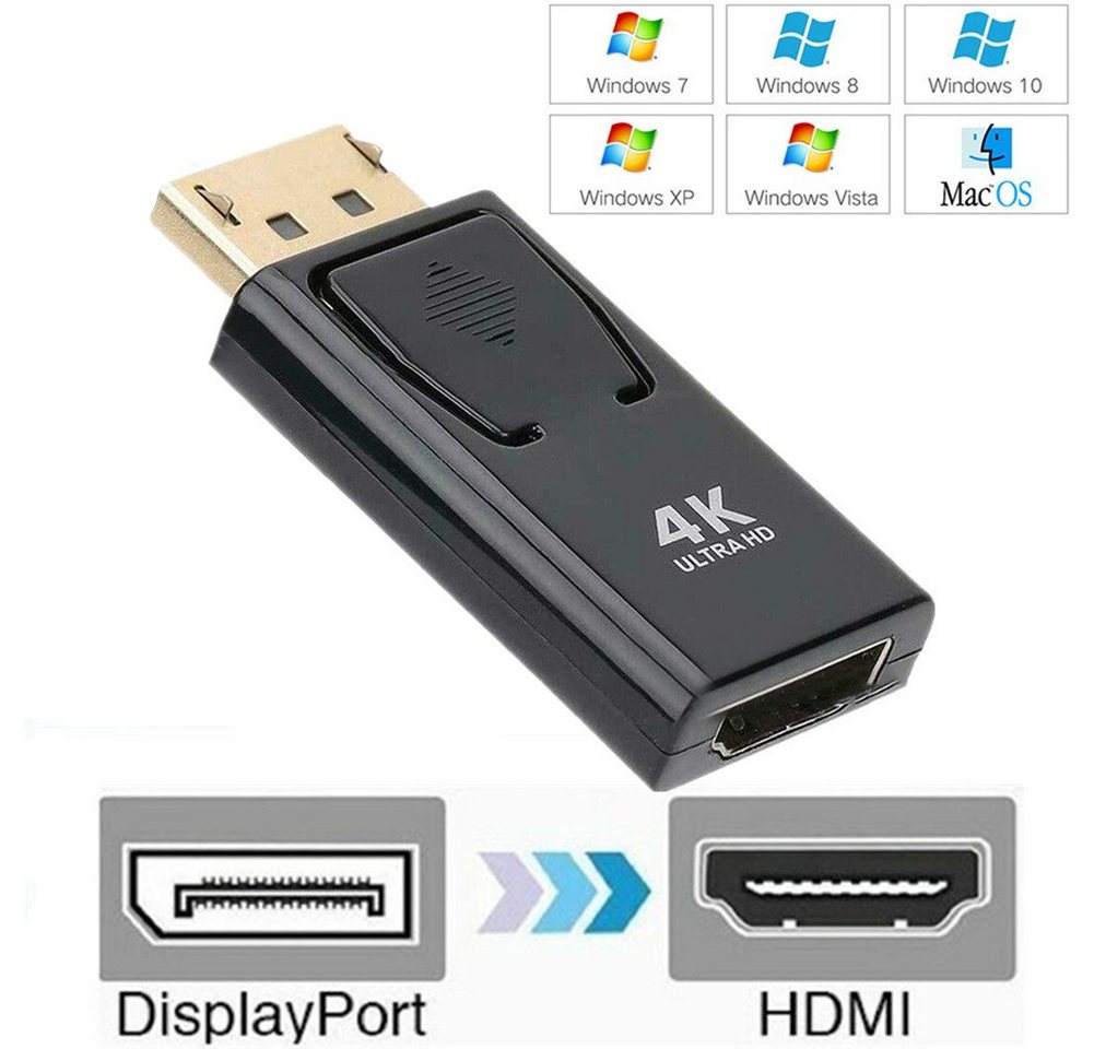 Olotos DP auf HDMI Adapter Displayport Konverter Stecker 1080p 4K Full HD Audio- & Video-Adapter, vergoldet, kompatibel mit Computer/Desktop/Labtop/PC/Monitor/HDTV von Olotos