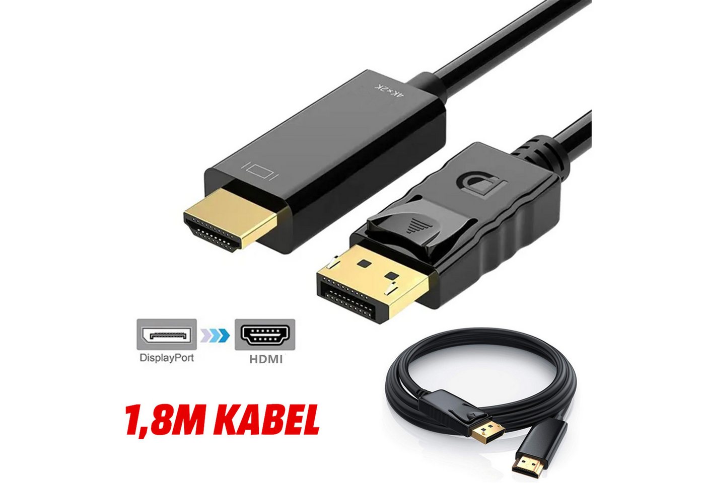 Olotos DP auf HDMI Adapter Displayport Konverter Stecker 1080p 4K HD 1,80M Audio- & Video-Adapter Olotos DP auf HDMI Adapter Displayport Konverter Stecker 1080p 4K HD 1,80M Audio- & Video-Adapter von Olotos