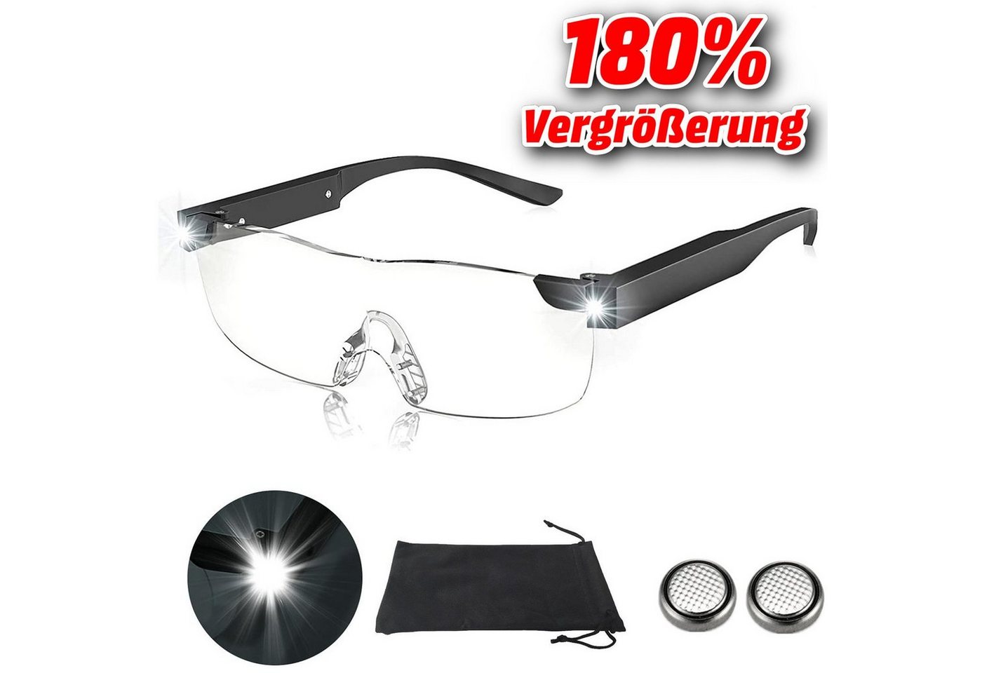 Olotos Lupenbrille LED Vergrößerungsbrille Leselupe Lesebrille Brille Lupe Vergrößerung, 180% Vergrößerung mit Stoffetui von Olotos