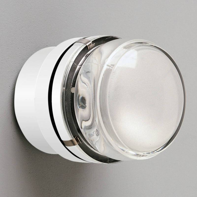 .Oluce Wandleuchte Fresnel, weiß, Glaslinse, IP44, E14 von Oluce