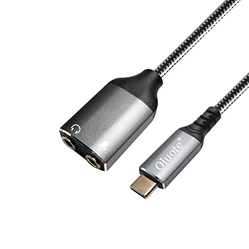 Oluote USB-C auf 3,5-mm-Kopfhörer-Splitter, Typ-C auf zwei 3,5-mm-Buchsen-Aux-Kopfhörerbuchsen-Mikrofon-Audioadapter, USB-C-Mikrofonadapter (1.5M) von Oluote