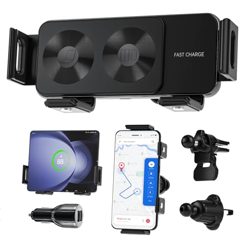 Olycism 15W Dual Coils QC 3.0 Fast Wireless Charger Auto Handyhalterung Mit Ladefunktion für Z Fold/Flip 5/4/3 Kann Automatisch Rotieren Autohalterung Qi-Kabellose Kfz-Ladegeräte für Lüftungsschlitze von Olycism