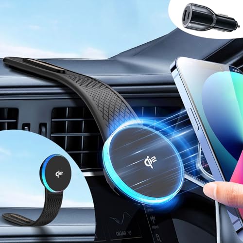 Olycism Qi2 Magnetisch Wireless Charger Auto 15W Ultra-schnelles Aufladen Leistungsstarker Magnet Einstellbare Winkel Stabilität Einfacher Einbau Handyhalterung Auto mit Ladefunktion Schwarz von Olycism