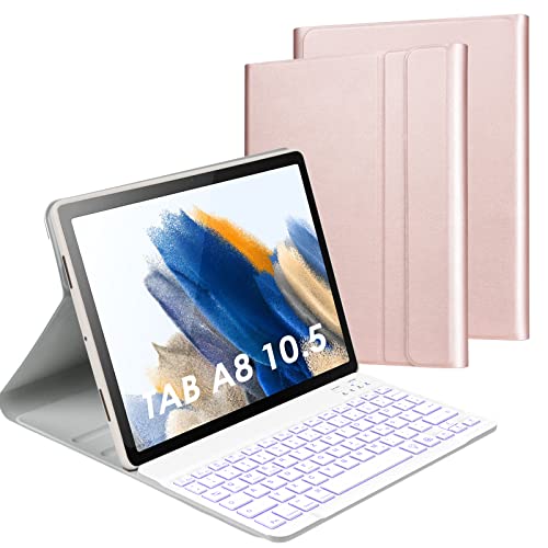 Olycism Beleuchtete Tastatur Hülle Kompatibel mit Samsung Galaxy Tab A8 10.5 Zoll SM-X200/SM-X205, Schützhülle mit Bluetooth Abnehmbarer QWERTZ Tastatur von Olycism