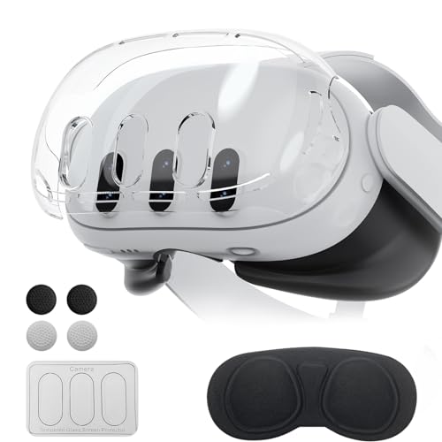 Olycism Schutzhülle Kompatibel mit Meta Quest 3, für Meta Quest 3 stoß- und kratzfeste Hülle hochtransparente Hülle mit 1 x Headset-Abdeckung 3 x Kameraobjektiv aus gehärtetem Glas 4 x Joystick-Kappen von Olycism
