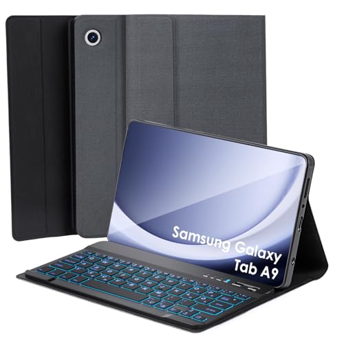 Olycism Tastatur Hülle kompatibel mit Samsung Galaxy Tab A9 8.7 Zoll 2023 Hülle mit Tastatur, 7 Farben mit Hintergrundbeleuchtung, Magnetische Abnehmbare Tastatur für Samsung Galaxy Tab A9 8.7'' von Olycism