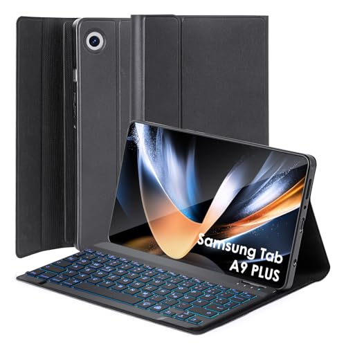 Olycism Tastatur Hülle kompatibel mit Samsung Galaxy Tab A9 plus 11 Zoll 2023 Hülle mit Tastatur 7 Farben mit Hintergrundbeleuchtung Magnetische Abnehmbare Tastatur für Samsung Galaxy Tab A9 plus 11'' von Olycism