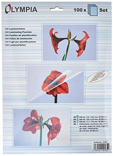 OLYMPIA Laminierfolien-Set 80 Mikron DIN A4, A5,A6, Visitenkarte von Olympia