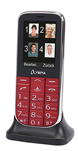 Olympia 2220 Joy II Handy für Senioren ohne Vertrag Seniorenhandy Tastenhandy mit großen Tasten lauter Klingelton Kamera 2,4" Farbdisplay Mini SIM Tischladestation Rot von Olympia