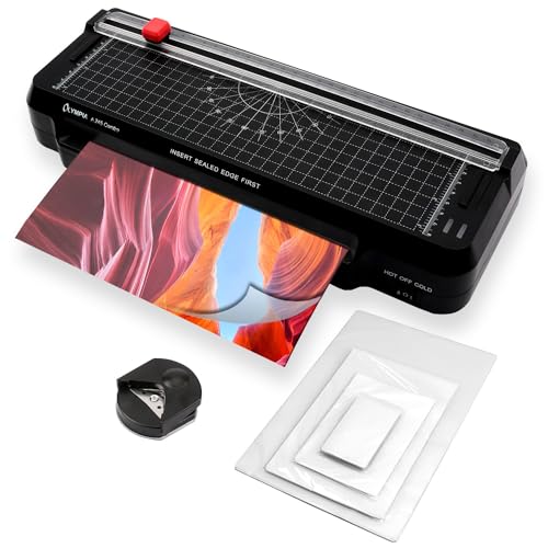 Olympia 4 in 1 Laminierset für A4 Laminator mit Papierschneider A245 Combo 4 in1 Laminiergerät + integriertes Schneidelineal + Laminierfolien-Set + Eckenrunder von Olympia