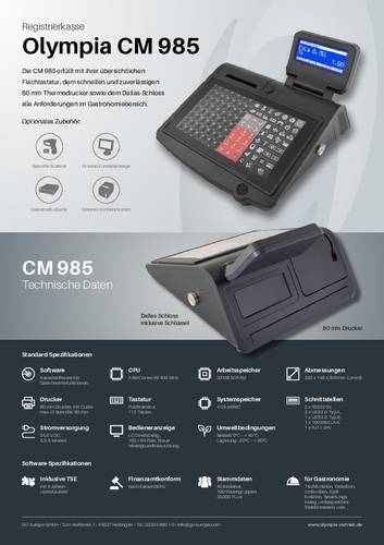 Olympia CM 985 Registrierkasse Schwarz Olympia CM 985 Registrierkasse Schwarz von Olympia
