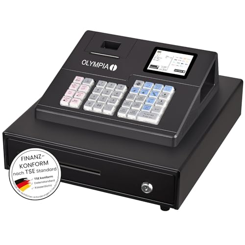 Olympia K100 Registrierkasse | Kasse für den Handel | LED Kundenanzeige | 58mm Thermodrucker | Android 11 Betriebssystem | Hubtastatur 39 Tasten | Grafisches Bonlogo | inkl. Kassenschublade von Olympia