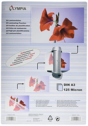 Olympia Laminierfolien DIN A3, 125 Mikron, glänzend, 25 Stück, 9183 von Olympia