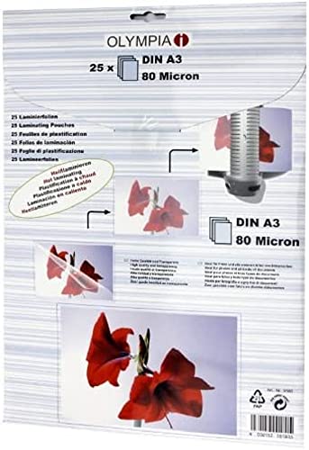 Olympia Laminierfolien DIN A3, 80 Mikron, glänzend, 25 Stück, 9180 von Olympia