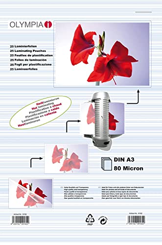 Olympia Laminierfolien DIN A3, 80 Mikron, glänzend, 25 Stück, 9182 von Olympia