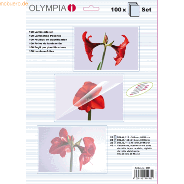 Olympia Laminierfolienset Visitenkarten A6/A5/A4 2x80 mic VE=100 Stück von Olympia
