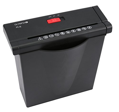 Olympia PS 36 Papierschredder Büro (Streifenschnitt, Sicherheitsstufe P2, Automatischer Einzug, Papiervernichter mit Papierkorb, Dokumenten-Shredder mit Teleskoparm) schwarz von Olympia