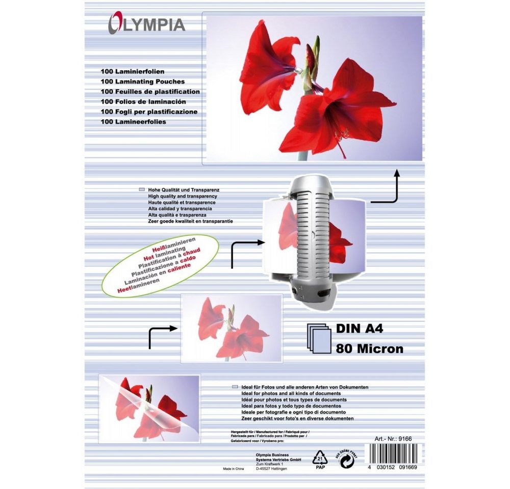 Olympia Schutzfolie A4 80 Mic - Laminierfolien - transparent von Olympia