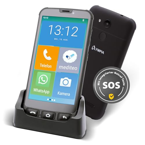 Olympia Neo Mini | Senioren Smartphone 5 Zoll Display | Notruftaste & Hörgerätekompatibel | Whatsapp & Mediteo vorinstalliert | Seniorenhandy ohne Vertrag | Extragroße Darstellung | Taschenlampe von Olympia
