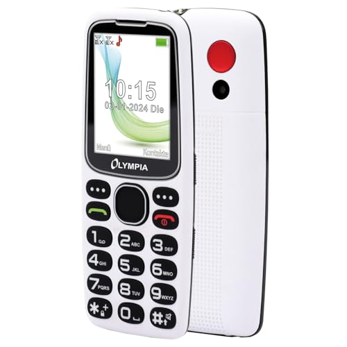 Olympia Star Seniorenhandy | Komfort-Mobiltelefon mit Großtasten | Farb-LC-Display | SOS-Taste | Seniorenhandy ohne Vertrag | Freisprechfunktion | Bluetooth | MicroSD Slot | Taschenlampe | Weiß von Olympia