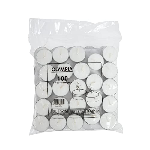 Olympia Teelichter für 4 Stunden, 280 x 220 mm, Weiß, geruchlos, Restaurant, 100 Stück von Olympia
