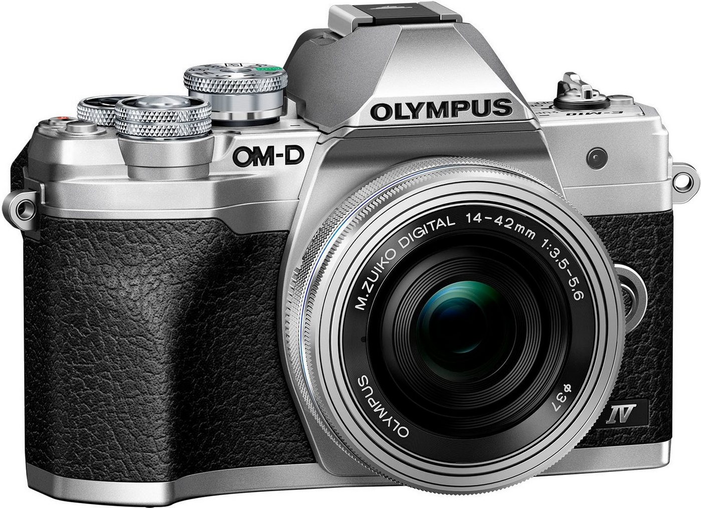 Olympus E-M10 Mark IV Systemkamera (M.Zuiko Digital ED 14‑42mm F3,5-5,6 EZ Pancake, 20,3 MP, Bluetooth, WLAN (WiFi), +BLS-50, F-5AC USB-AC Adapter, USB cable, Shoulder Strap) von Olympus