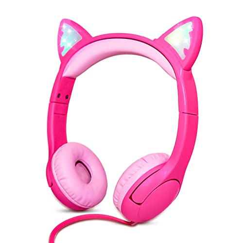 Olyre Toddlers Headphones with Microphone-85dB Safe Volume Limited and LED Light Up cat Ears Wired Headset for Kids/Girls/Boys/School/Tablet/Travel-Rose von Olyre