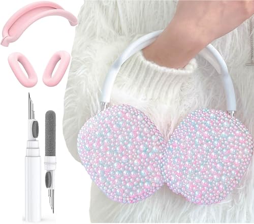 Glitzer Perlen Hülle Cover für AirPods Max Kopfhörer mit Reiniger Stift Mädchen, Weiche Handgemachte Perlen TPU Ohrmuscheln Ohrmuscheln Ohrpolster Stirnband Abdeckung Silikon Schutz für Apple Air Pod Glitzer Perlen Hülle Cover für AirPods Max Kopfhörer mit Reiniger Stift Mädchen, Weiche Handgemachte Perlen TPU Ohrmuscheln Ohrmuscheln Ohrpolster Stirnband Abdeckung Silikon Schutz für Apple Air Pod von Olytop