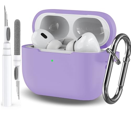 Schutzhülle für Airpods Pro 2/1 Gen, kompatibel mit Airpods Pro 2. / 1. Generation, weiche Silikon-Schutzhülle für Apple iPod Pro Gen mit Schlüsselanhänger-Reinigungsstift, Lila Schutzhülle für Airpods Pro 2/1 Gen, kompatibel mit Airpods Pro 2. / 1. Generation, weiche Silikon-Schutzhülle für Apple iPod Pro Gen mit Schlüsselanhänger-Reinigungsstift, Lila von Olytop