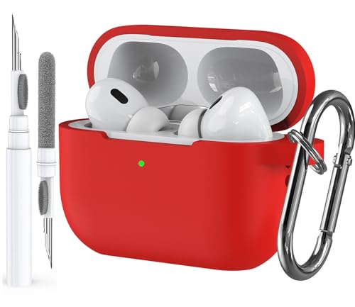 Schutzhülle für Airpods Pro 2/1 Gen, kompatibel mit Airpods Pro 2. / 1. Generation, weiches Silikon, Schutzhülle für Apple iPod Pro Gen mit Schlüsselanhänger-Reinigungsstift, Rot Schutzhülle für Airpods Pro 2/1 Gen, kompatibel mit Airpods Pro 2. / 1. Generation, weiches Silikon, Schutzhülle für Apple iPod Pro Gen mit Schlüsselanhänger-Reinigungsstift, Rot von Olytop