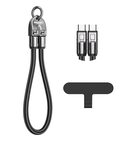 2-in-1 Handy Lanyard Multi Ladekabel 240W 5A Typ C USB Schlüsselanhänger Schnellladung Universal PD für Apple iPhone Lightning Android QC Datenzelle 2in1 (Schwarz, 0,3m) von Omana