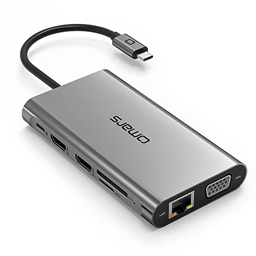 Omars Adapter USB C Hub 11-in-1, Dreifachanzeige (Dual HDMI 4K & VGA), Dockstation mit RJ45 1 Gbps LAN, 4 x USB, SD/Micro-SD-Kartenleser, Netzanschluss Typ C 100 W PD für MacBook Pro Air von Omars